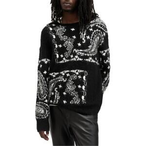 AllSaints Men's Large Black Bandana Paisley Crew Neck Sweater Pullover HR2-63